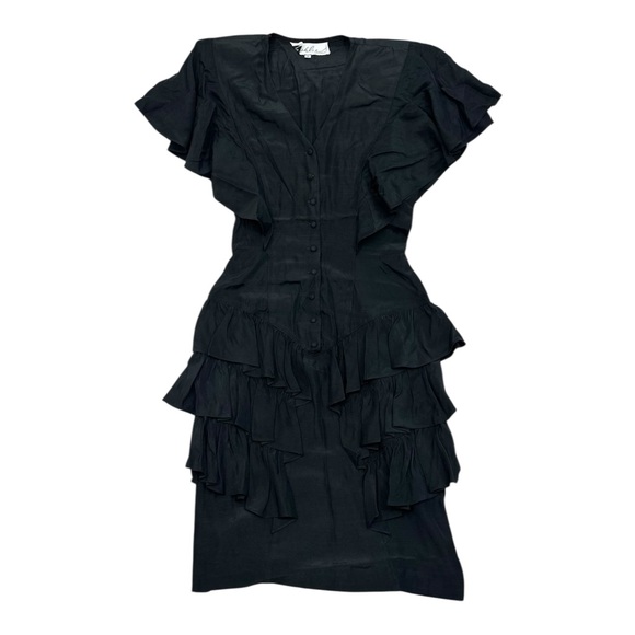 Ashlee California Dresses & Skirts - Ashlee California Vintage Black Ruffle Tiered Button Front Dress - Size 8